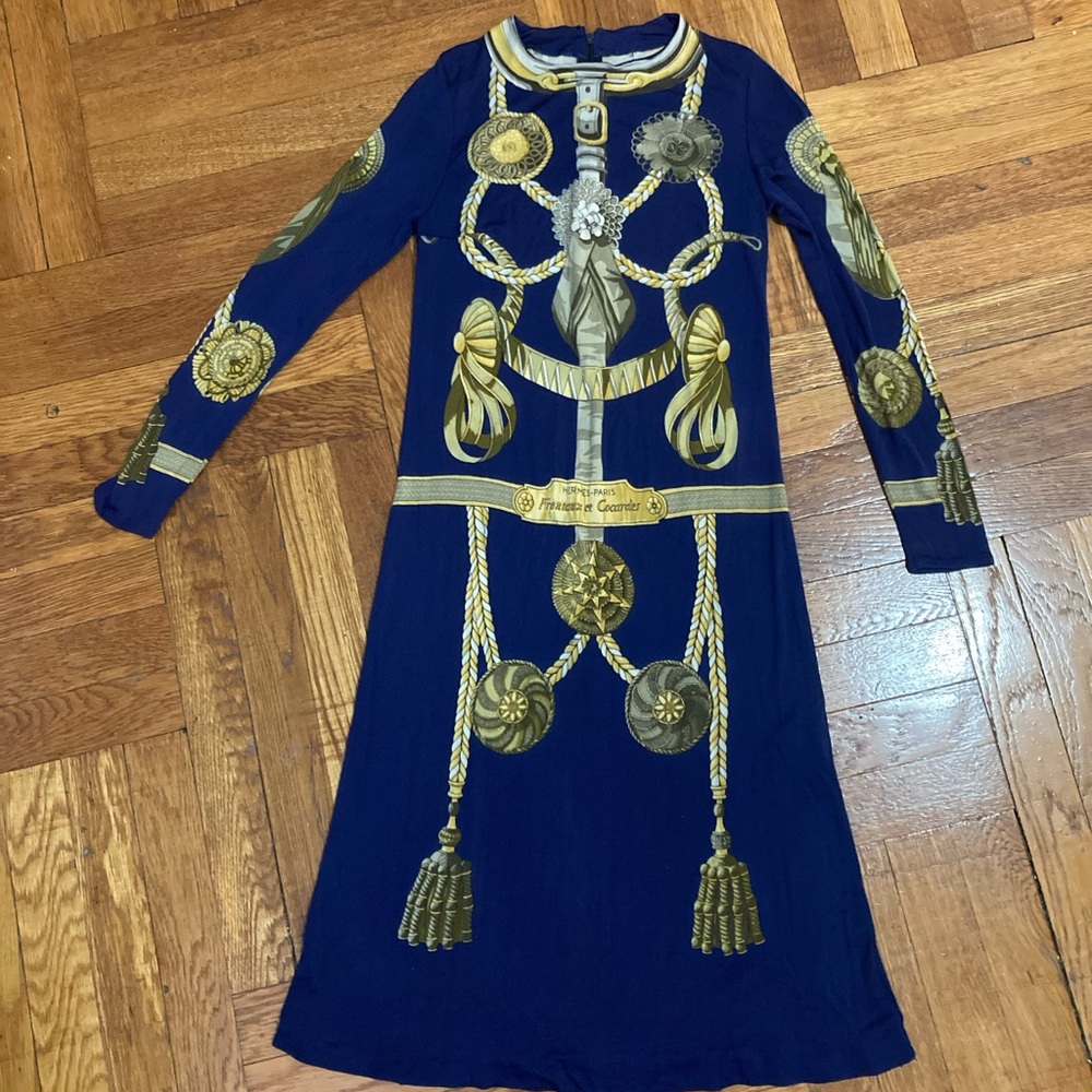Hermés Blue and Gold Long Sleeve Dress